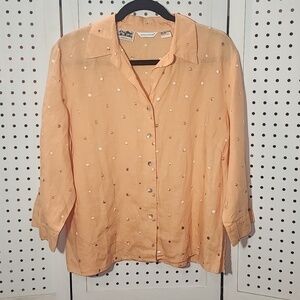Richard Malcom  XL100% Irish Linen Peach Embroidered 3/4 Sleeves